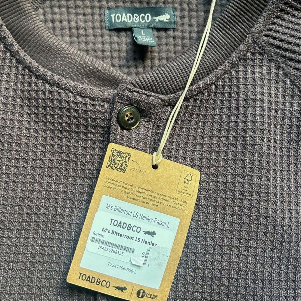 Toad & Co Men's Bitterroot Long Sleeve Henley L NWT - Picture 4 of 9